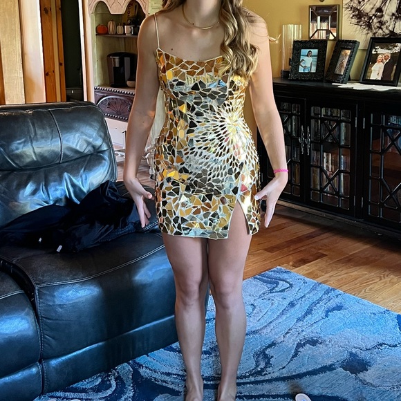 Sherri Hill | Dresses | Homecoming Dress Gold Broken Glassworn Only Once  For A Few Hours Size 6 | Poshmark
